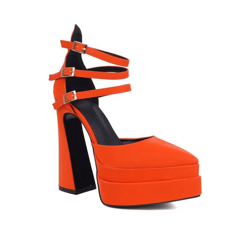 New street fashion pointy double water platform ankle buckle high heel fashion single shoes_voghion.com