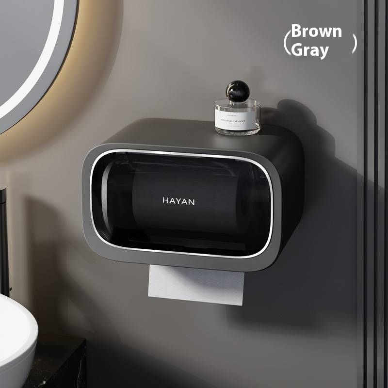 Modern Bathroom Tissue Holder – Waterproof Wall-Mounted Toilet Paper Dispenser, No-Drill Adhesive, Square Design (White/Gray)_voghion.com