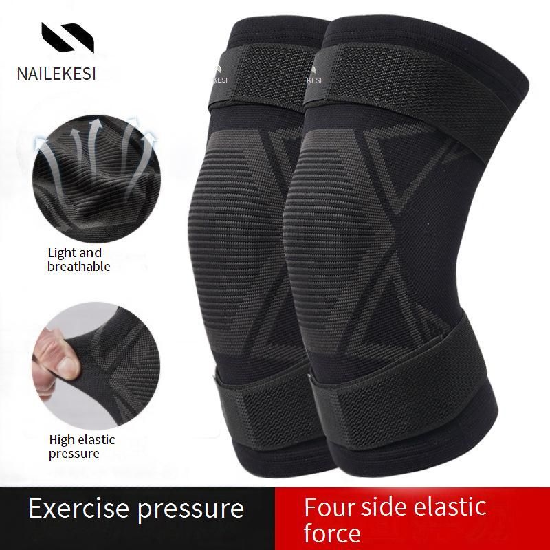 Regulowany, kompresyjny stabilizator kolana do koszykówki, biegania, kolarstwa i uprawiania sportu – podwójny pasek, oddychający nylon, czarny/ciemnoszary (para)​_voghion.com