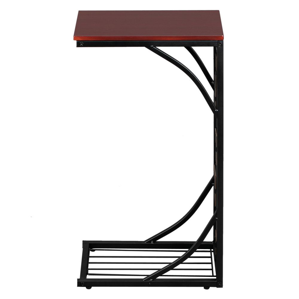 C-Shaped End Table With Gravel Pattern, Brown Top & Black Powder-Coated Base, 30.5*21*54cm_voghion.com