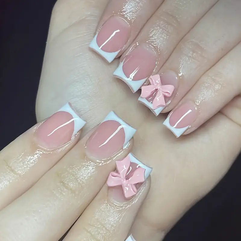 Europäische und amerikanische süße und coole tragbare Nägel, Schleife, Nagelkunst, Ballett-Typ, kurze künstliche Nägel, fertiges Produkt_voghion.com