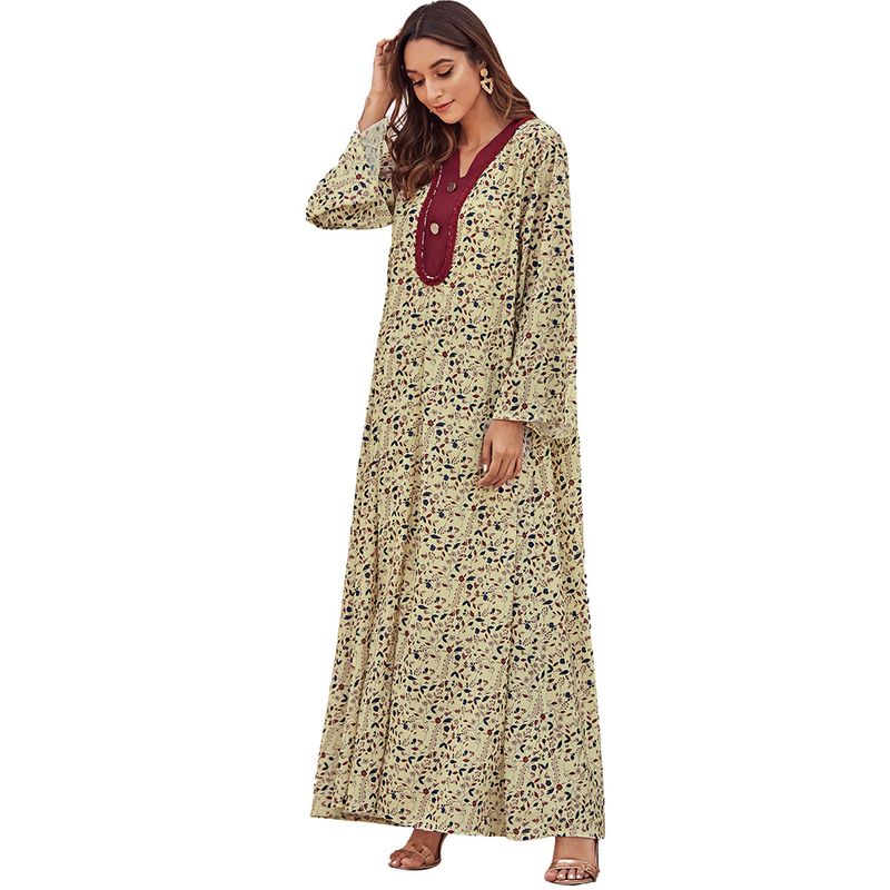 Women's V-neck long-sleeved loose dress_voghion.com