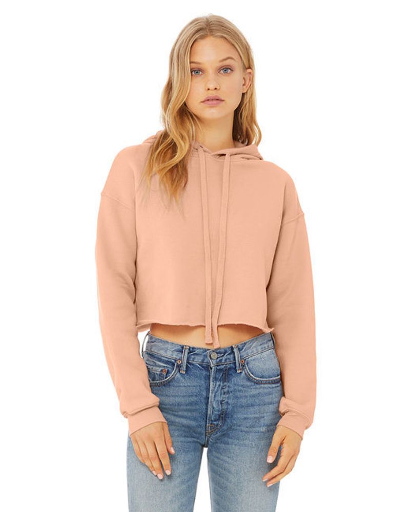 Ladies' Cropped Fleece Hoodie - PEACH - S_voghion.com
