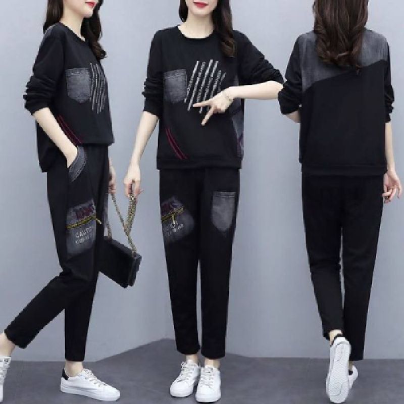 Women’s Clothing autumn new large size loose casual printed suits for women Korean version of casual sportswear two piece suits trendy_voghion.com