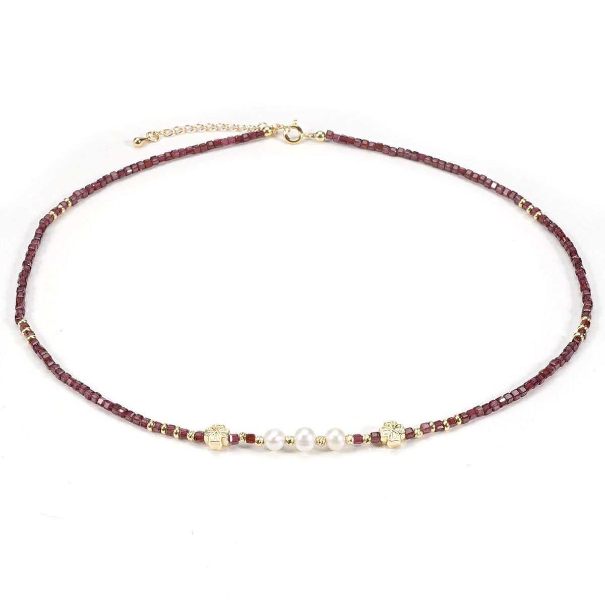 Collier en pierre naturelle avec perles d'eau douce et grenat en forme de cube de sucre de 3 cm, chaîne de clavicule empilable, style rétro_voghion.com