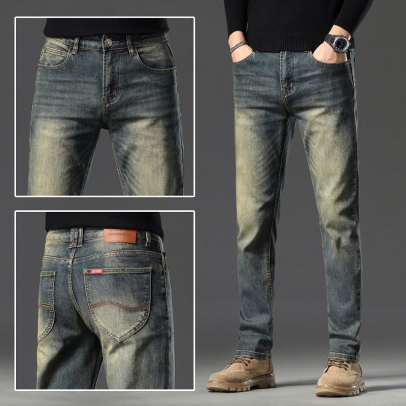 Vêtements pour hommes haut de gamme rétro jeans vieillis pour hommes printemps nouveau slim droit tendance tout match grande taille pantalon_voghion.com