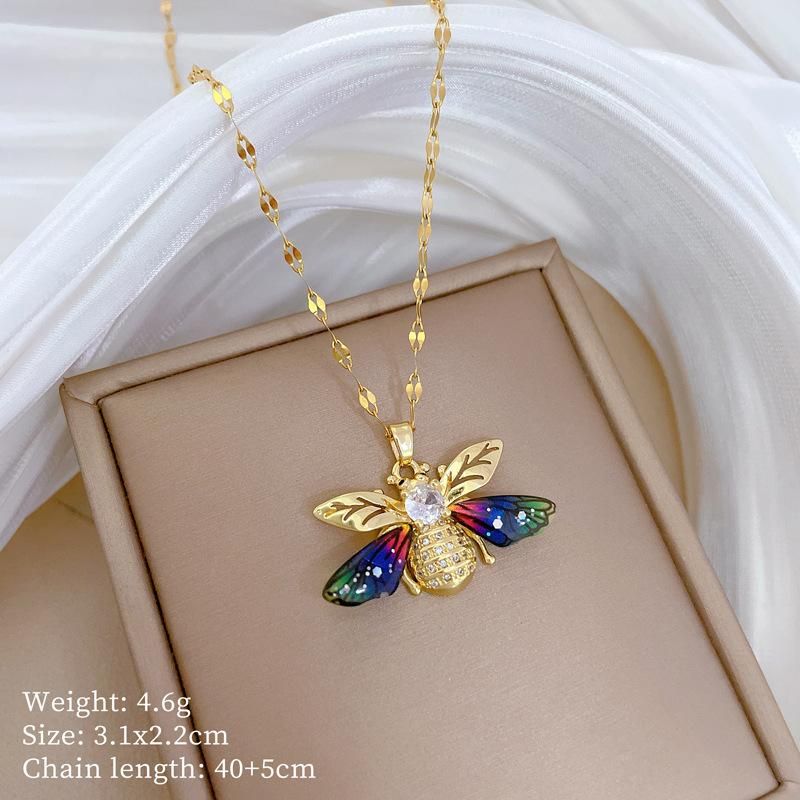 Collane con ciondolo a forma di ape colorata in zircone per donne e ragazze in acciaio inossidabile, accessori per gioielli romantici alla moda, regali_voghion.com