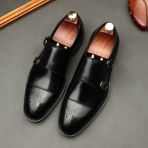 Chaussures de travail formelles en cuir de vache pour hommes, style européen, à double boucle, faites à la main, en cuir pur, nouvelle collection 2020_voghion.com