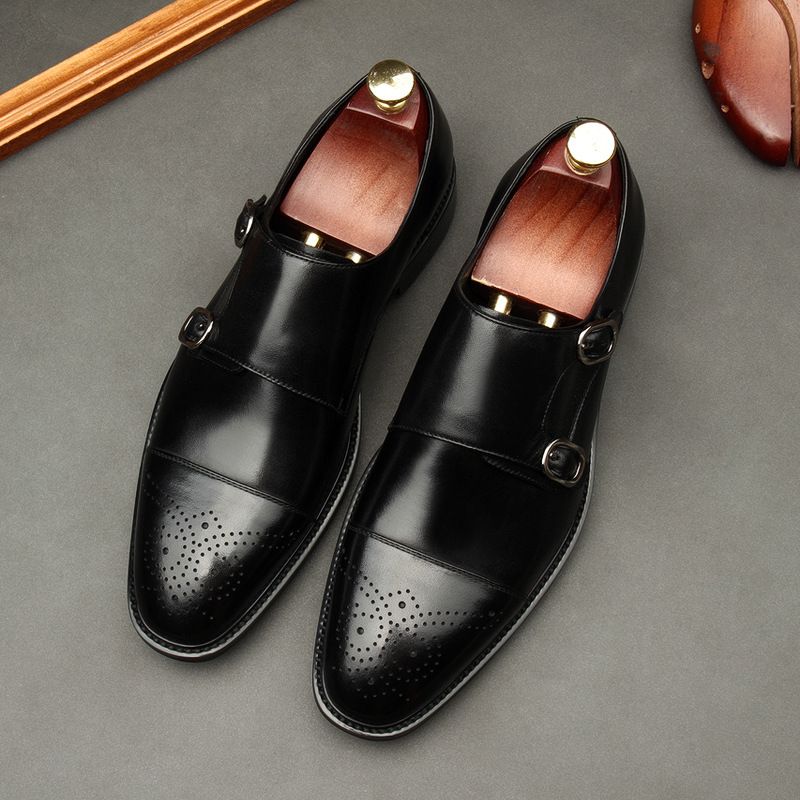 Unbeatable Quality 2020 New European Edition Men's Formal Work Cowhide Double Buckle Wedding Pure Leather Handmade Shoes_voghion.com