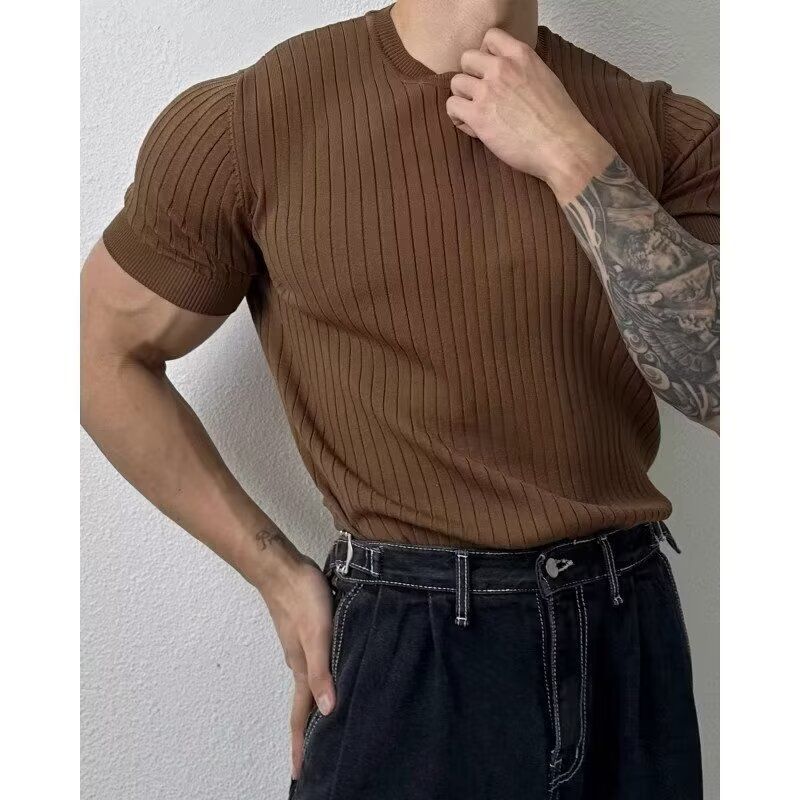 Men's Business Slim Fit Polo Sweater Summer Short Sleeve Lapel Knit Top_voghion.com