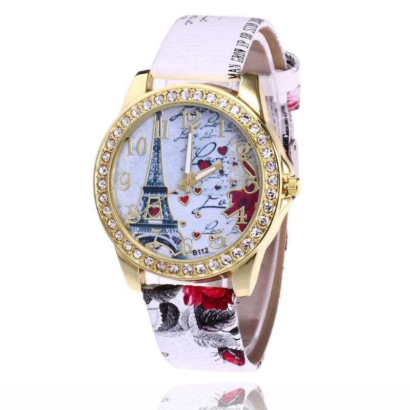 Snake Pattern Leather Strap Printed Women's Paris Eiffel Tower Heart Digital Inlaid British Watch_voghion.com