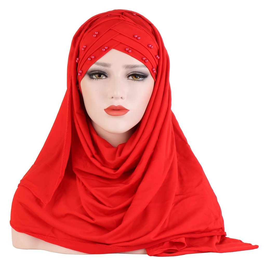 Women's Hats milk silk beaded scarf and hat two-piece set for women fashion patch hijab_voghion.com