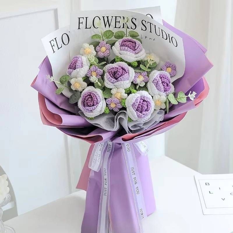Finished Knitted Wool Flower Woven Rose Valentine's Day Mother's Day Birthday Gift For Girls Large Bunch_voghion.com