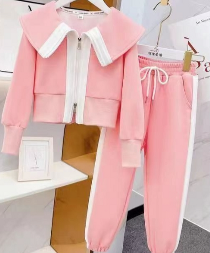 Mother & Kids Girls' Large Lapel Suit 2025 New Style Children's Casual Trend Children's Sports Fashionable Spring And Autumn Two-piece Suit_voghion.com