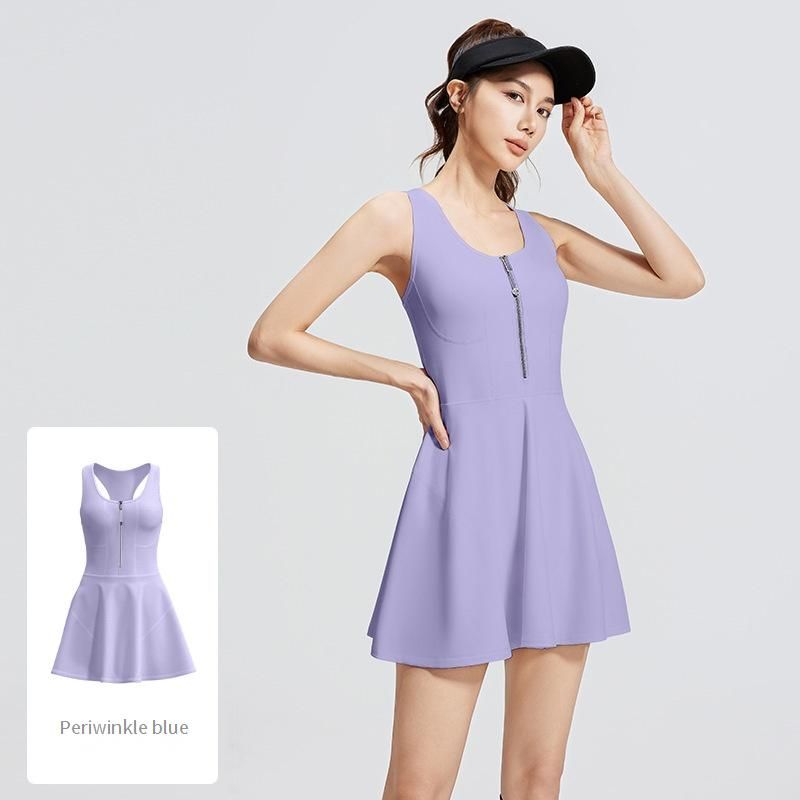 Zippered Sports Dress - Anti-Slip Running Skirt With Built-In Shorts Breathable Workout Dress For Women Gym To Street Versatile Athletic Wear_voghion.com