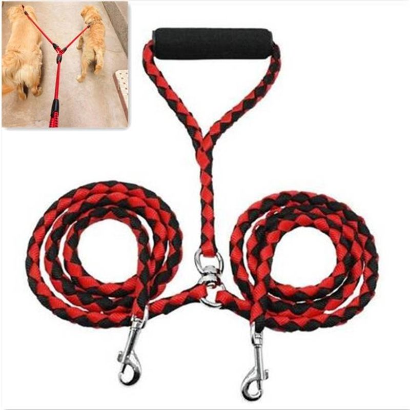 Laisse double pour chien, corde de traction anti-enroulement pour animaux de compagnie_voghion.com