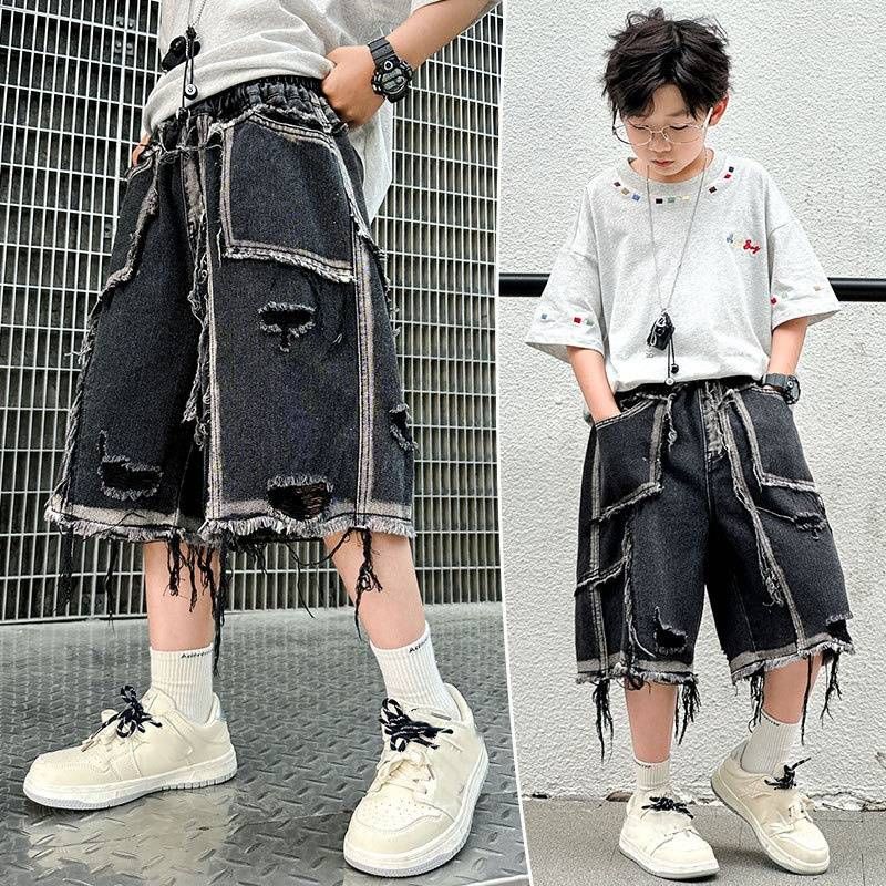 ​​Kids' Stretch Waist Denim Shorts - Soft Cotton 5-Inch Shorts For Boys & Girls (120-170cm) | Breathable Playtime Shorts | British Style Casual Wear​​_voghion.com