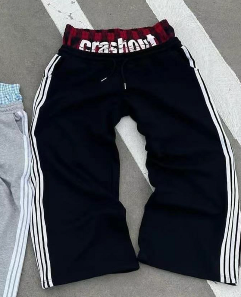 Pantalon de jogging hip-hop à double ceinture pour homme – Pantalon décontracté streetwear à jambe droite, mélange de coton respirant (noir/gris, S-XXL)_voghion.com