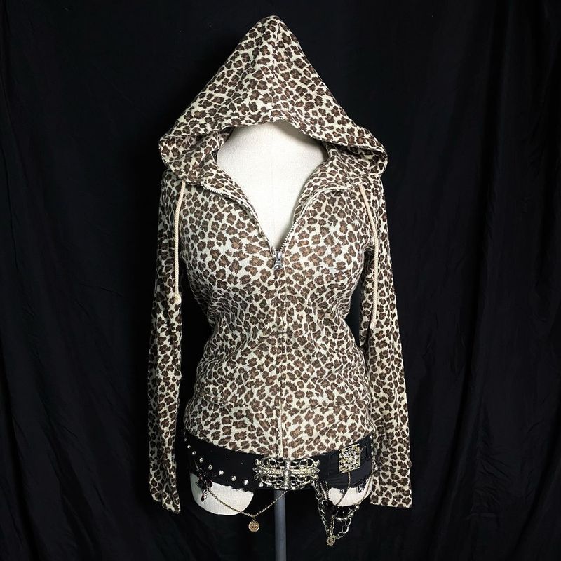 Herrenbekleidung Damen Retro Leopardenmuster Kapuzenjacke - Streetwear Oversize Pullover Mantel, Fleece gefüttert, Herbst Winter Mode Oberbekleidung (S-XL)​_voghion.com