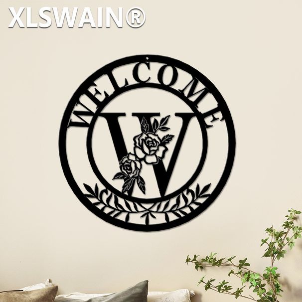 Personalized Name Sign, Welcome Plaque For Doors, Indoor And Outdoor Decoration, Welcome Sign Wall Art, Initial Letter Wall Metal Art_voghion.com