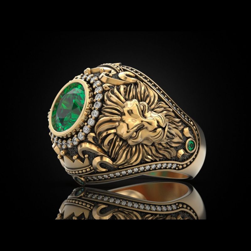 Anello da uomo vintage in lega d'oro e argento, stile hip hop, punk rock, moda di strada, con corona e leone, marea_voghion.com