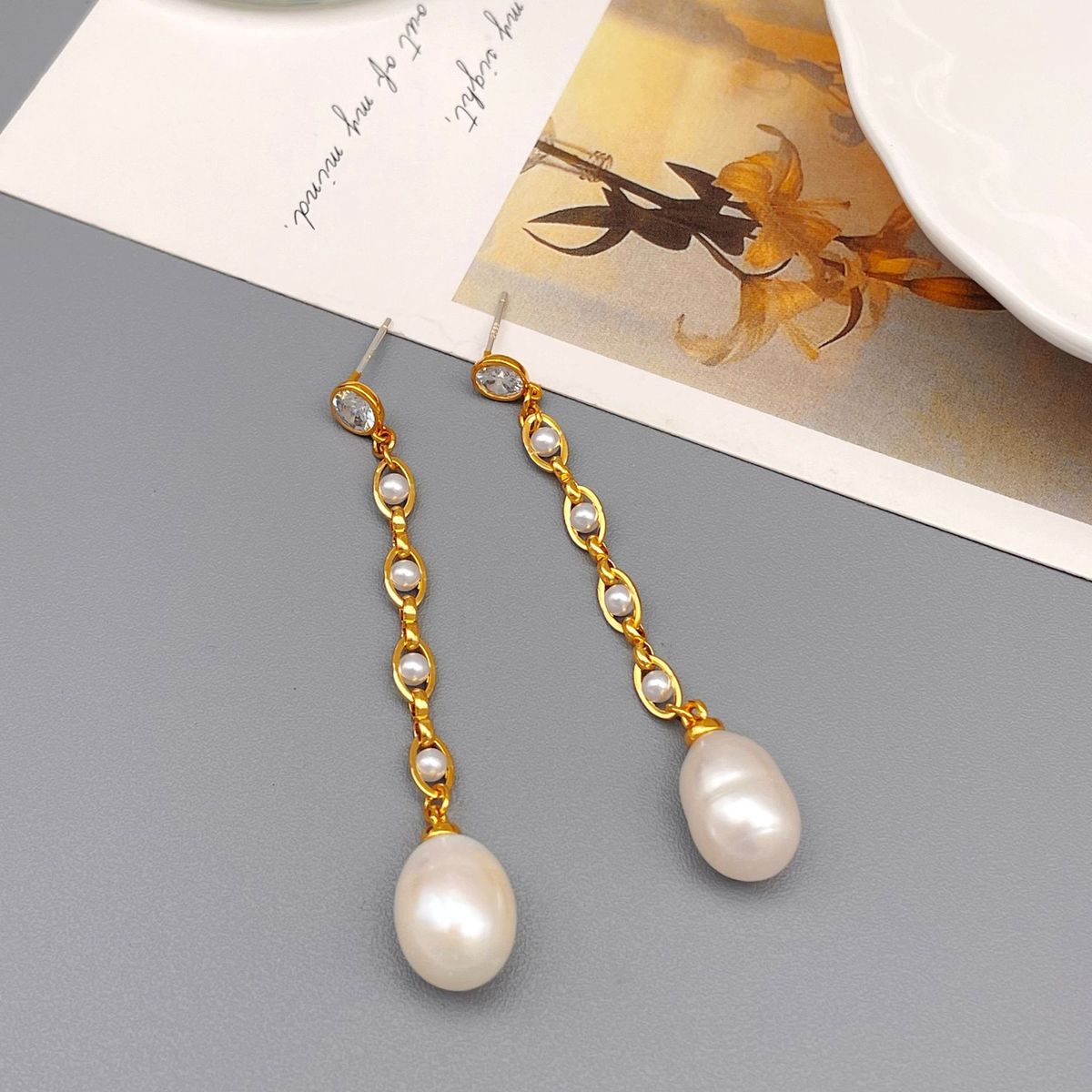 French elegant long tassel Baroque freshwater pearl fashionable personalized temperament, earrings, and ear accessories_voghion.com