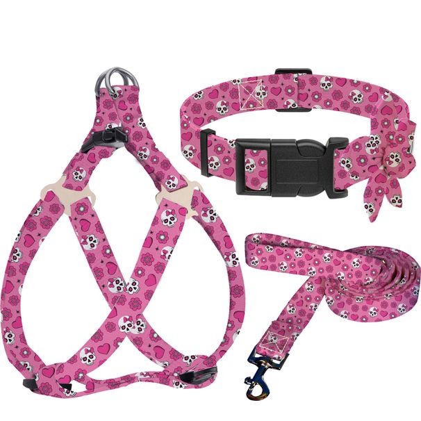 Conjunto de arnês para animais de estimação de Halloween, guia e coleira, arnês para filhotes impresso, guia para cães pequenos ao ar livre_voghion.com