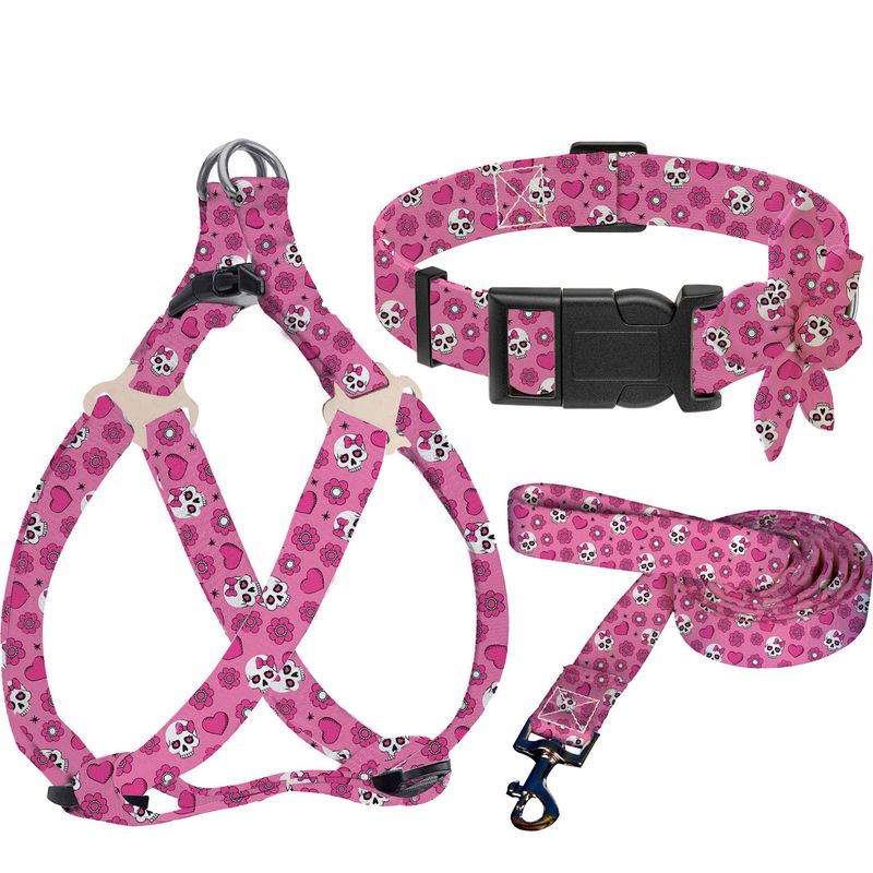 Halloween Haustiergeschirr-Leine-Halsband-Set Bedrucktes Welpengeschirr Kleine Hundeleine für den Außenbereich_voghion.com