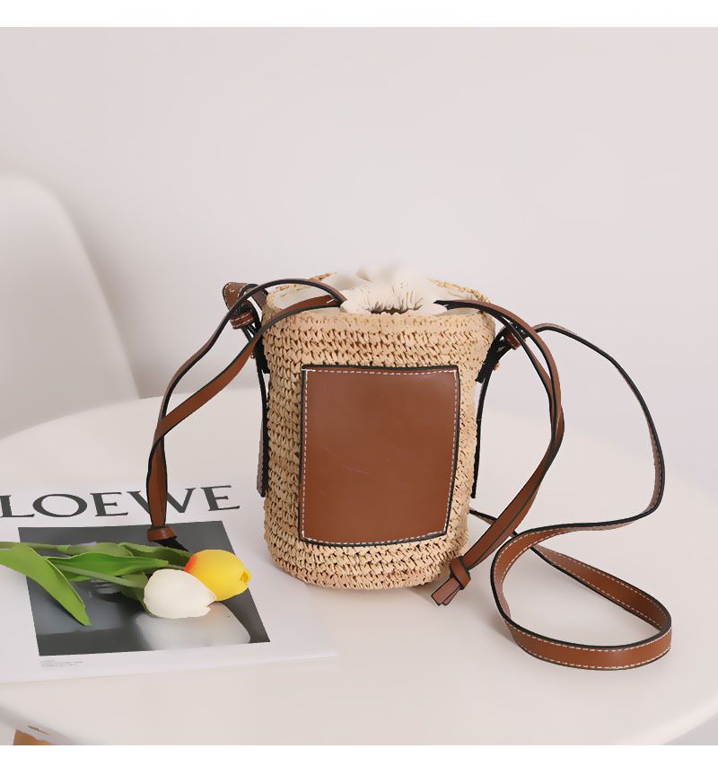 Sac bandoulière en paille raphia sac de vacances en bord de mer sac seau tissé sac de plage tout assorti pour femme_voghion.com