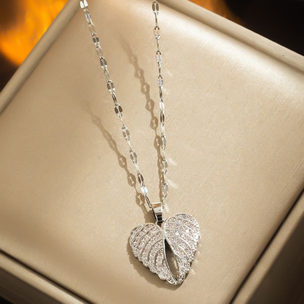 Nuova collana d'amore aperta e chiusa personalizzata Catena con collare con ali di cuore di pesca creativa con micro pietra di zircone intarsiata che_voghion.com