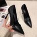 Fine heel soft leather high heels new temperament versatile black work high heels_voghion.com