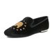 313 Yixinda French Style Exquisite Embroidery Slip-On Velvet Flat Soft Sole Loafers Moccasins Women's Shoes_voghion.com