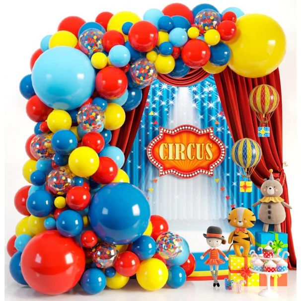 Set di catene di palloncini da circo e carnevale, da 18 pollici e 10 pollici, in lattice rosso, giallo e blu, decorazione per feste per bambini_voghion.com