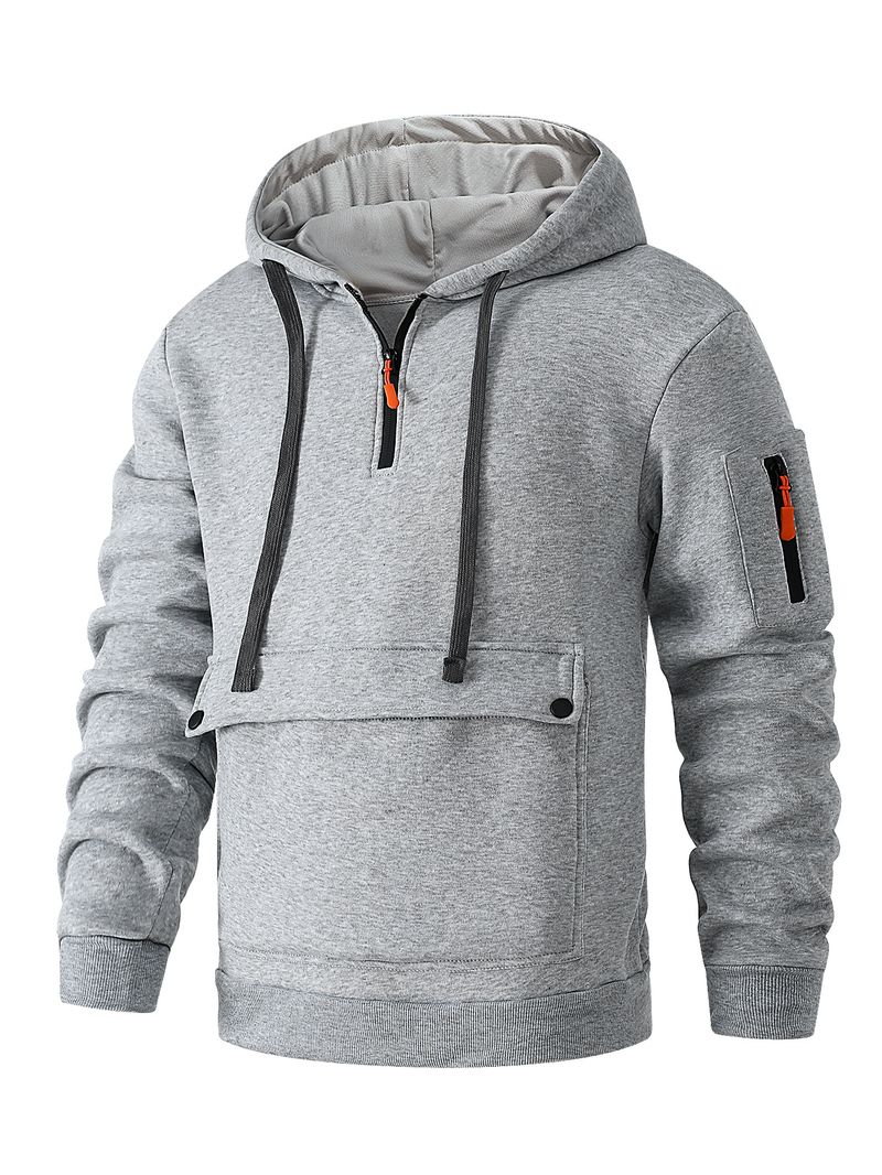 Autumn And Winter Men's Sweatshirt Pocket Design Casual Hooded Arm Zipper Pullover Sweatshirt_voghion.com