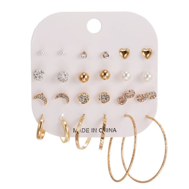 Earring Set Featuring Geometric Metal Earrings With Diamond Studs, Drop-shaped Oil Pearls, Butterfly Lock, And Heart-shaped Earrings_voghion.com