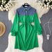 Women's Clothing New style dress for women in autumn, niche design, denim Polo collar, contrast color stitching, fashionable sweater dress_voghion.com