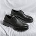 Men's leather black casual shoes men's toe layer cowhide niche versatile shoes autumn trendy shoes men_voghion.com