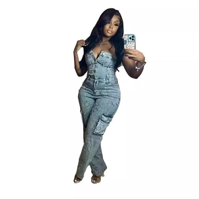 Women's Clothing New Tube Top Embroidered Jumpsuit Trousers Top Stretch Pants_voghion.com
