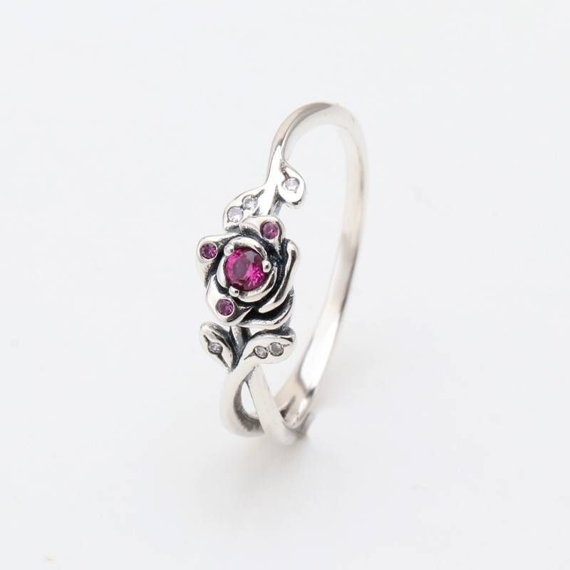 Versilberter Ring mit Rosenblütenblatt, oxidiertes Schwarzkupfer, Zirkonia, Schmuck, EU-Größen 50–60, Reise-Souvenir, Geschenk für Frauen_voghion.com