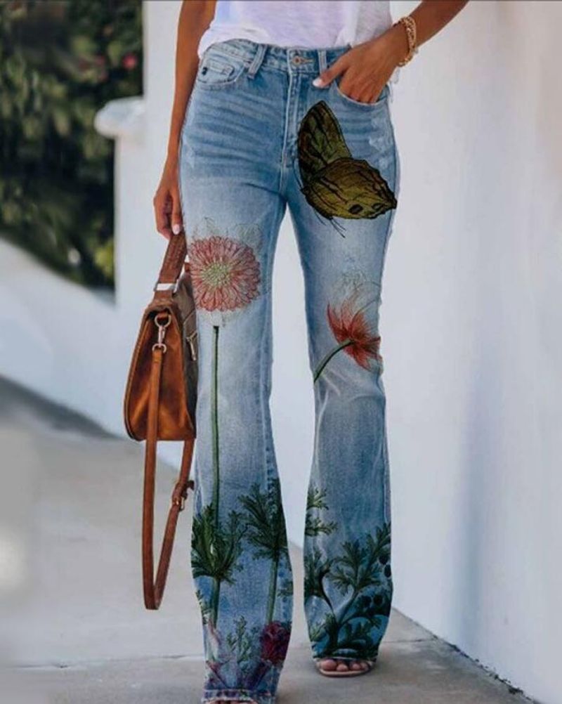 Pantaloni casual da donna taglie forti pantaloni a gamba larga pantaloni con motivo floreale artistico_voghion.com