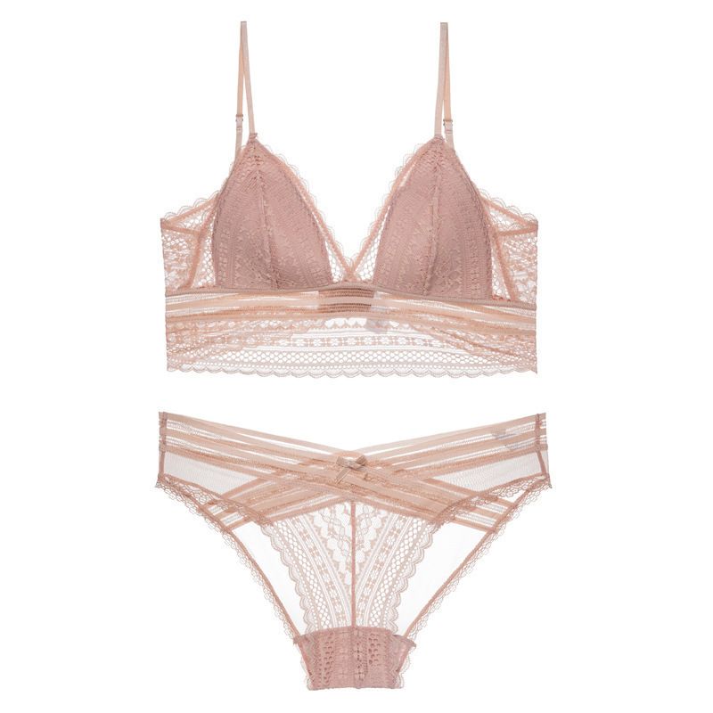 Women's Intimates Sexy Ultra Thin Triangle Cup No Steel Ring Lingerie Set U Shaped Beautiful Back Large Backless Lace Bra_voghion.com
