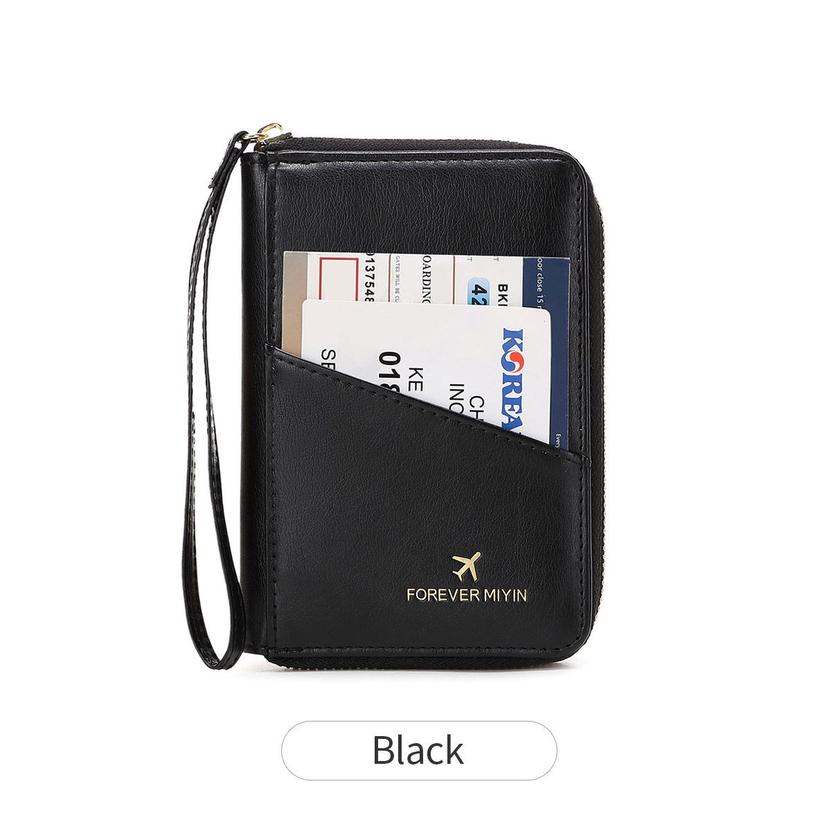 Portafoglio portapassaporto da viaggio con blocco RFID - Organizer per documenti sottile e sicuro con scomparto con cerniera, stile corto, borsa portadocumenti per biglietti aerei_voghion.com