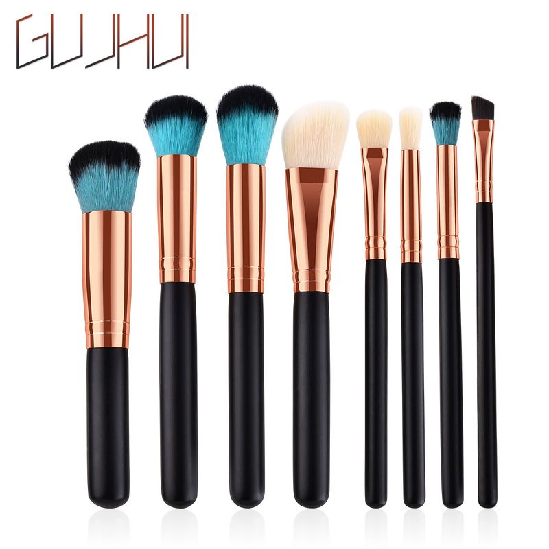 8 pennelli per trucco, strumenti di bellezza, pennello per cipria, pennello per ombretto, oro nero/nero, manico in legno, set GUJHUI_voghion.com