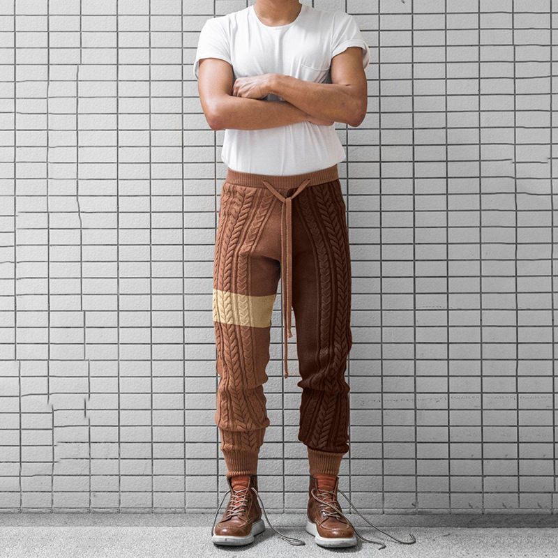 Pantaloni da uomo Pantaloni in maglia di lana abbinati ai colori autunnali e invernali pantaloni casual tendenza dei pantaloni di lana da uomo_voghion.com