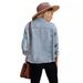 Women's Distressed Denim Jacket With Fringe Hem & Button Closure - Vintage Washed Short Cropped Casual Jacket For Women_voghion.com