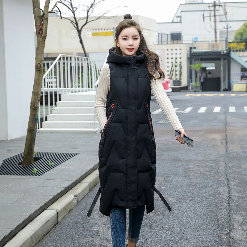 Langer Baumwollmantel über dem Knie, lange Weste für Damen, Herbst und Winter neue Mode mit Kapuze im koreanischen Stil, lässige Weste_voghion.com