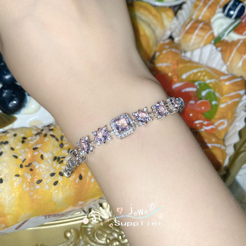 Como um sonho ~ super grande luz luxo rosa zircão pulseira original jóias de nicho em estilo brilhante e requintado_voghion.com