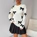 Women's Knit Sweater With Bow Detail – Oversized Long-Sleeve Pullover (S-L, Polyester, Elegant & Casual)_voghion.com