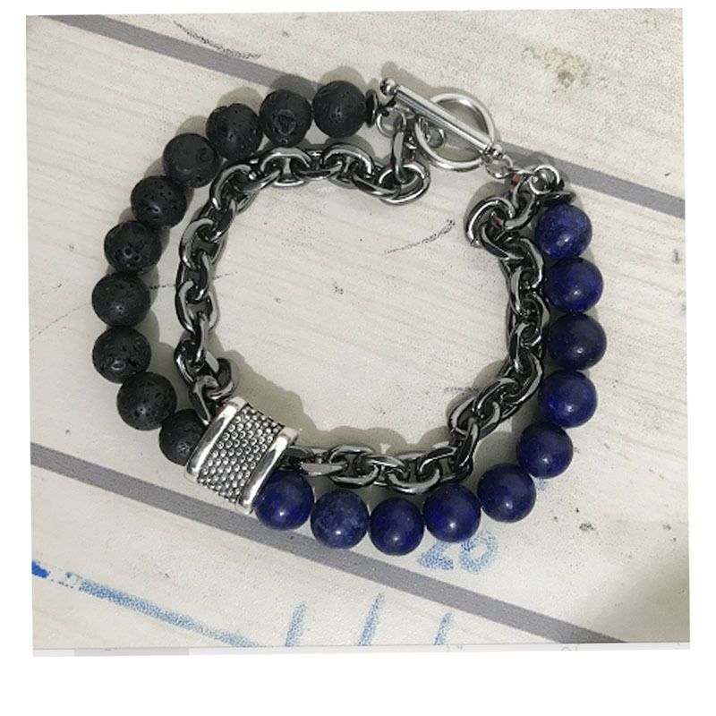 Frostet kartstein herrearmbånd med perler i metallarmbåndsmykker_voghion.com