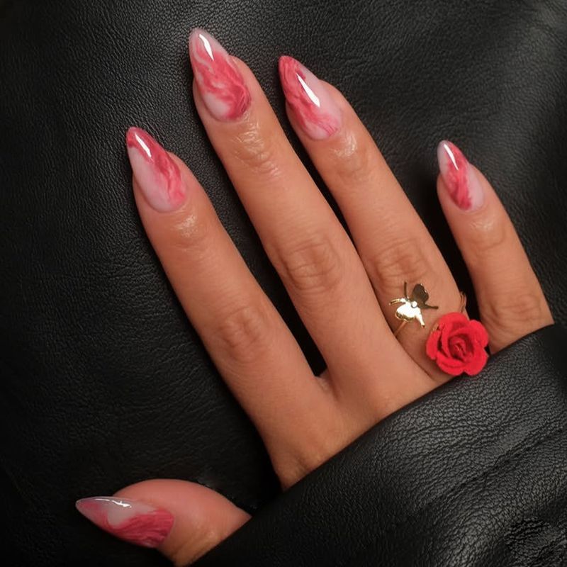 Faux ongles, ongles portables, longs, en forme d'amande, flamme rouge, faux ongles amovibles, style Y2K_voghion.com